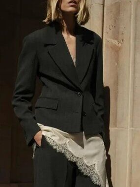 Zara ZW Womens Blazer Jacket Textured Tailored Medium Gray 8710/873 NWT